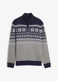 Lusemönstrad tröja med krage och dragkedja, bonprix