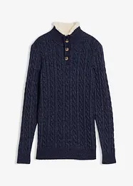 Stickad tröja med hög krage och kort dragkedja, bonprix