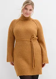 Kort ribbstickad klänning med polokrage, bonprix