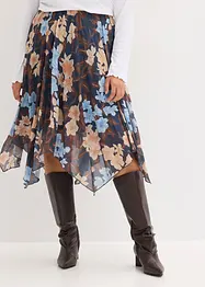 Mellanlång chiffongkjol med asymmetrisk nederkant, bonprix