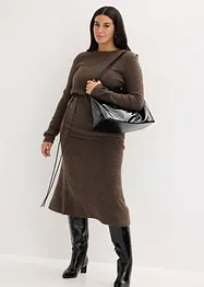 Stickad topp med knytband i skinnimitation, bonprix