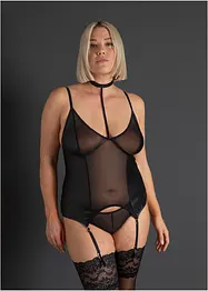 Linne med strumpehandshållare + stringtrosa (2 delar), bonprix