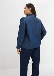 Jeansblus med volanger i bomull, bonprix