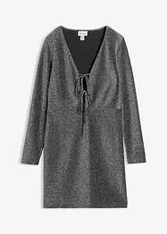 Glittrande miniklänning med rosettdetalj, bonprix