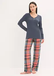 Pyjamas med ribbad topp och flanellbyxa med glittrande trådar, bonprix