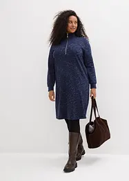 Trikåklänning med krage och dragkedja, bonprix