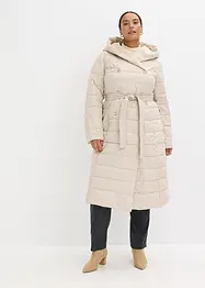 Täckkappa med besättning av ylleimitation och knytskärp (2 delar), bonprix