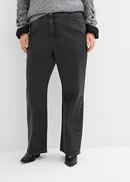 Loose Straight Jeans High Waist, med bekväm midja och strass, bonprix