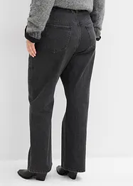 Loose Straight Jeans High Waist, med bekväm midja och strass, bonprix