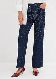 Straight jeans, Mid Waist, bekväm midja med strass, bonprix
