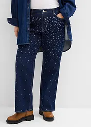Straight jeans, Mid Waist, bekväm midja med strass, bonprix