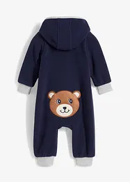 Sparkdräkt i fleece med huva och björnapplikation, bonprix