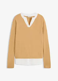 Finstickad tröja med blusinfällning, bonprix