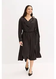 Mellanlång klänning i glansig satin, bonprix