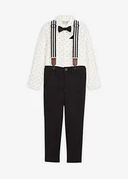 Långärmad skjorta, stretchbyxa, hängslen och fluga (4 delar), bonprix