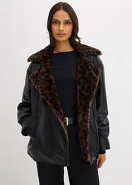 Jacka i skinnimititation med leopardmönstrad fuskpäls, bonprix