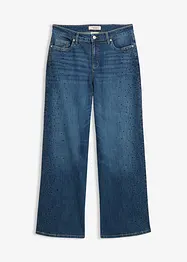 Wide Leg Jeans Mid Waist, med glitterstenar, bonprix