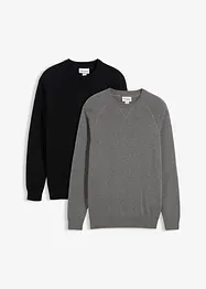 Finstickad tröja (2-pack) i bomull, bonprix