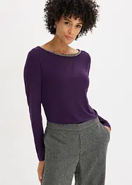 Långärmad topp med meshinfällning och glitterstenar, bonprix