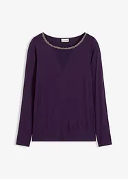 Långärmad topp med meshinfällning och glitterstenar, bonprix