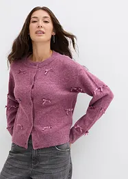 Finstickad cardigan med rosetter, bonprix