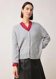 Hålmönstrad cardigan i bomull och ull, bonprix