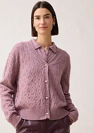 Hålmönstrad cardigan i bomull och ull, bonprix