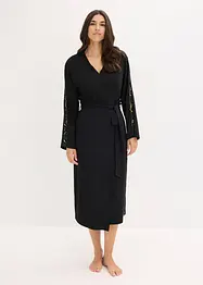 Morgonrock i kimonomodell med skir, glittrig spets, bonprix