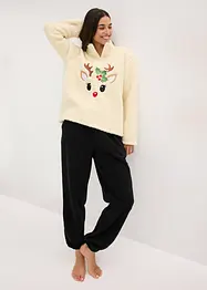 Fleecebyxa och tröja i teddymaterial, bonprix