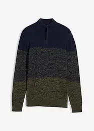 Grovstickad tröja med krage och dragkedja, bonprix