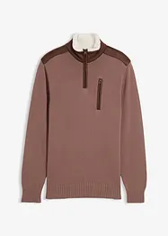 Grovstickad tröja med krage och vävd infällning, bonprix
