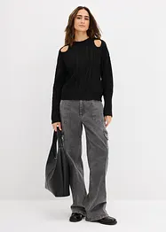 Grovstickad tröja med flätmönster, bonprix