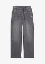 Wide Leg-jeans med strass, Mid Waist, bonprix