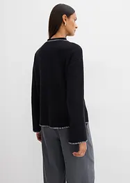 Cardigan i bomull och ull med kontrasterande detaljer, bonprix