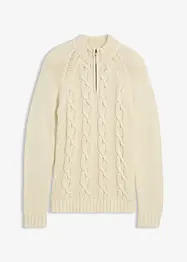 Grovstickad tröja med krage och dragkedja, bonprix