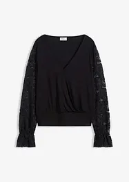 Långärmad topp med spets, bonprix