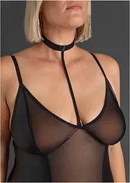 Linne med strumpehandshållare + stringtrosa (2 delar), bonprix