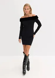 Stickad klänning med fuskpäls, bonprix