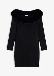 Stickad klänning med fuskpäls, bonprix