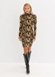 Stickad klänning i figurnära modell med ståkrage, bonprix