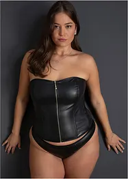 Korsett + stringtrosa i skinnimitation (2 delar), bonprix