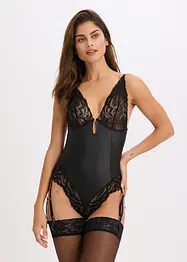 Body med wetlook och avtagbara strumpeband, bonprix