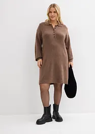 Stickad klänning med knappslå, bonprix