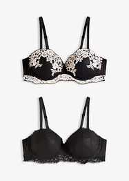 Balconette-BH med tvåfärgad spets (2-pack), bonprix