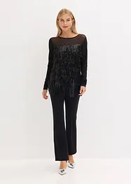 Långärmad topp med paljettfransar, bonprix