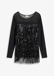 Långärmad topp med paljettfransar, bonprix