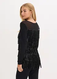 Långärmad topp med paljettfransar, bonprix