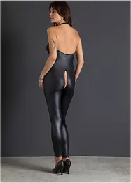 Catsuit ouvert med wetlook, bonprix