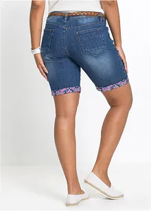 Stretchiga jeansbermudas med färgade uppvikta benslut, bonprix