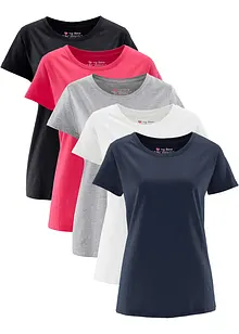 T-shirt med rund halsringning (5-pack), kortärmad, bonprix